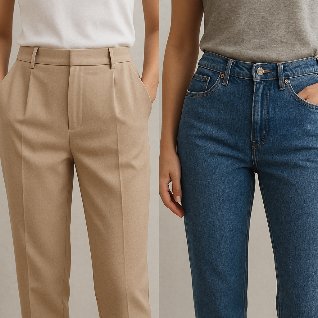 Spodnie materiałowe vs jeansy — co wybrać